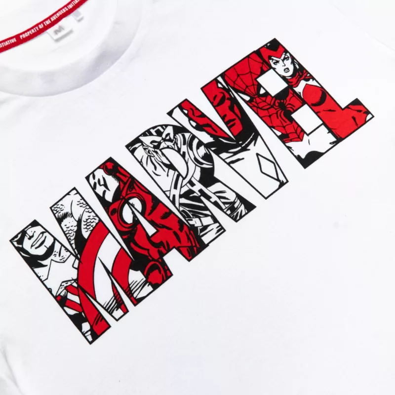 Marvel Logo Crew Neck White T-Shirt For Adults 5 Marvel Logo Crew Neck White T-Shirt For Adults - Image 3