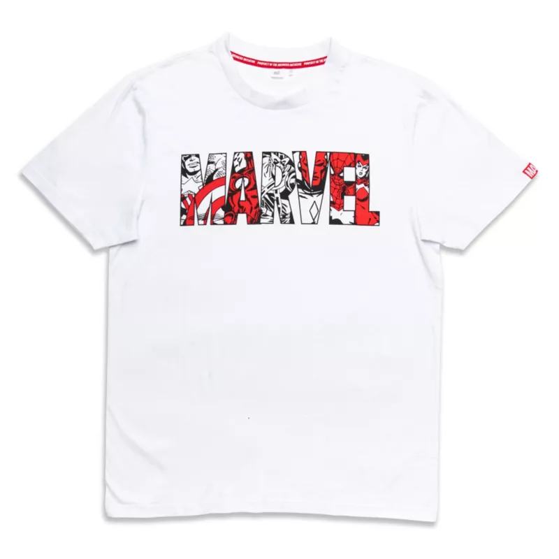 Marvel Logo Crew Neck White T-Shirt For Adults 3 Marvel Logo Crew Neck White T-Shirt For Adults